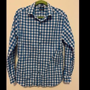 Men’s blue/white gingham plaid shirt
